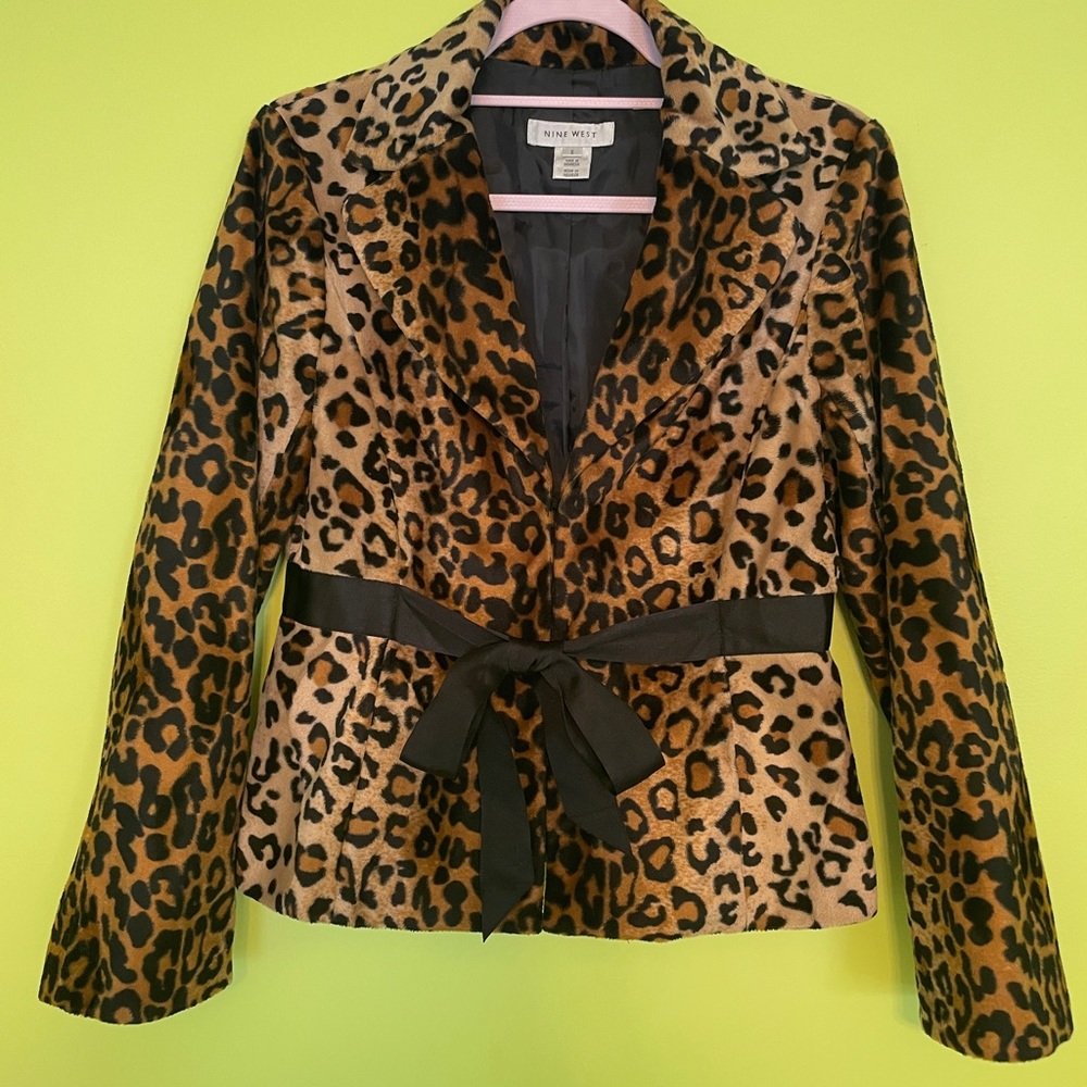 Nine West Leopard Blazer with Tie-Belt Accent